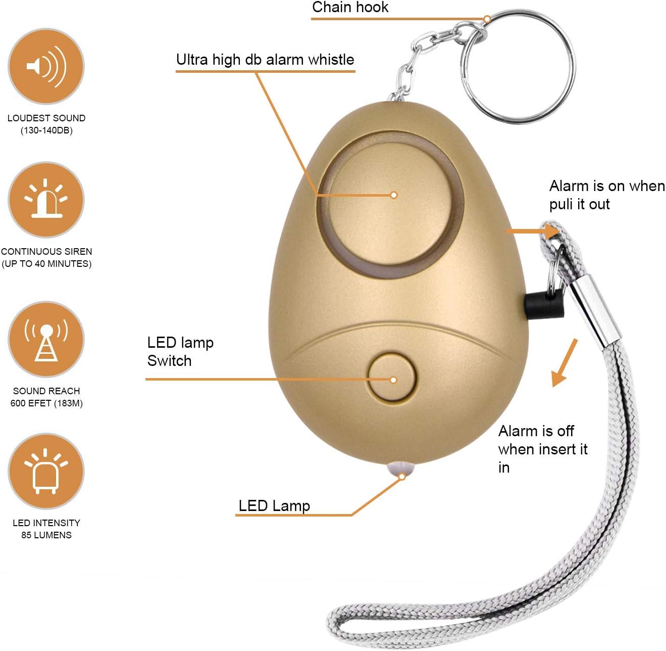 Detalle de KOSIN XCT-014 Personal Safety Alarm 6-Pack with 140 dB Siren and LED Light