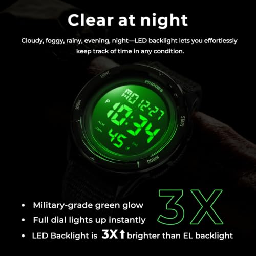 Detalle 2 de PINDOWS Herren Digitaluhr – Militär, Outdoor & Sport, 50 m Wasserdicht