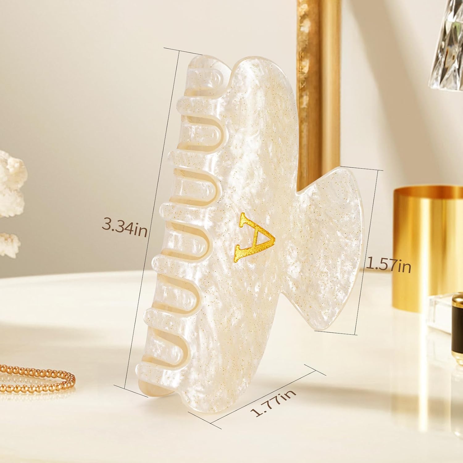 Detalle de Fycert Glitter & Acrylic Monogram Hair Claw Clips for Women (Gold, M)