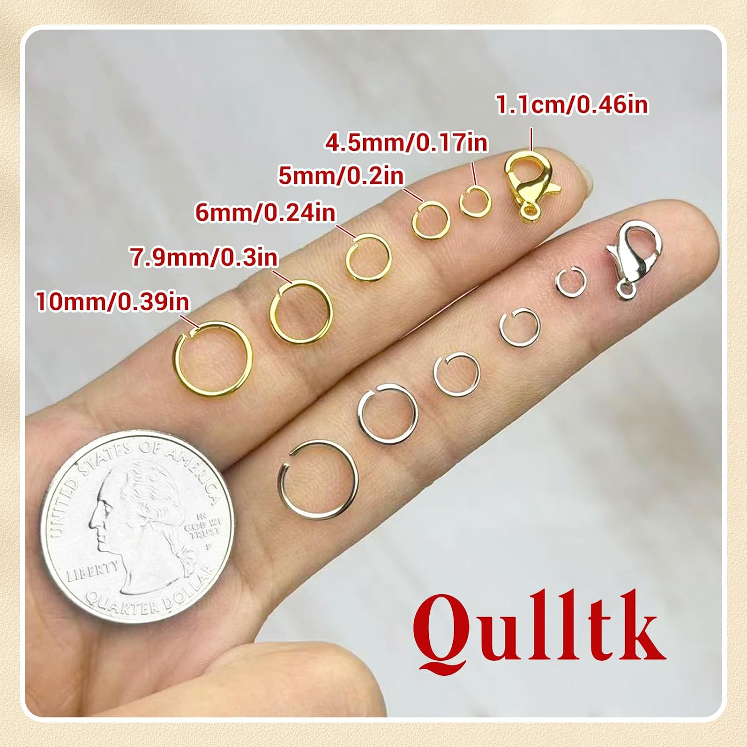Detalle 2 de Qulltk A-Silver&Gold Jewelry Making Kit, 1,200 Jump Rings in Five Sizes