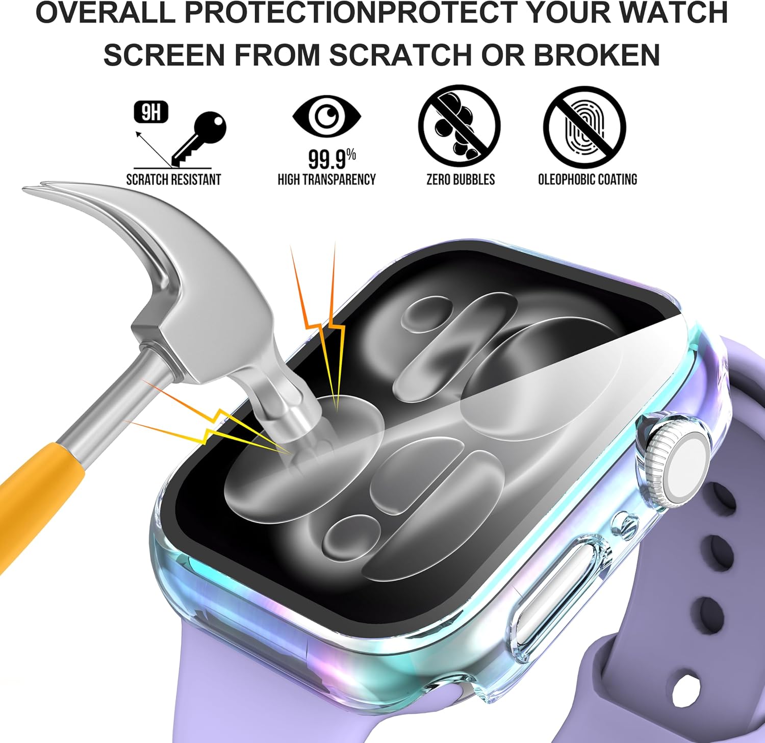 Detalle de Suoman 2-Pack: All-Around Tempered Glass Screen Protector & Case for Apple Watch Series 11/10 46mm (Colorful)