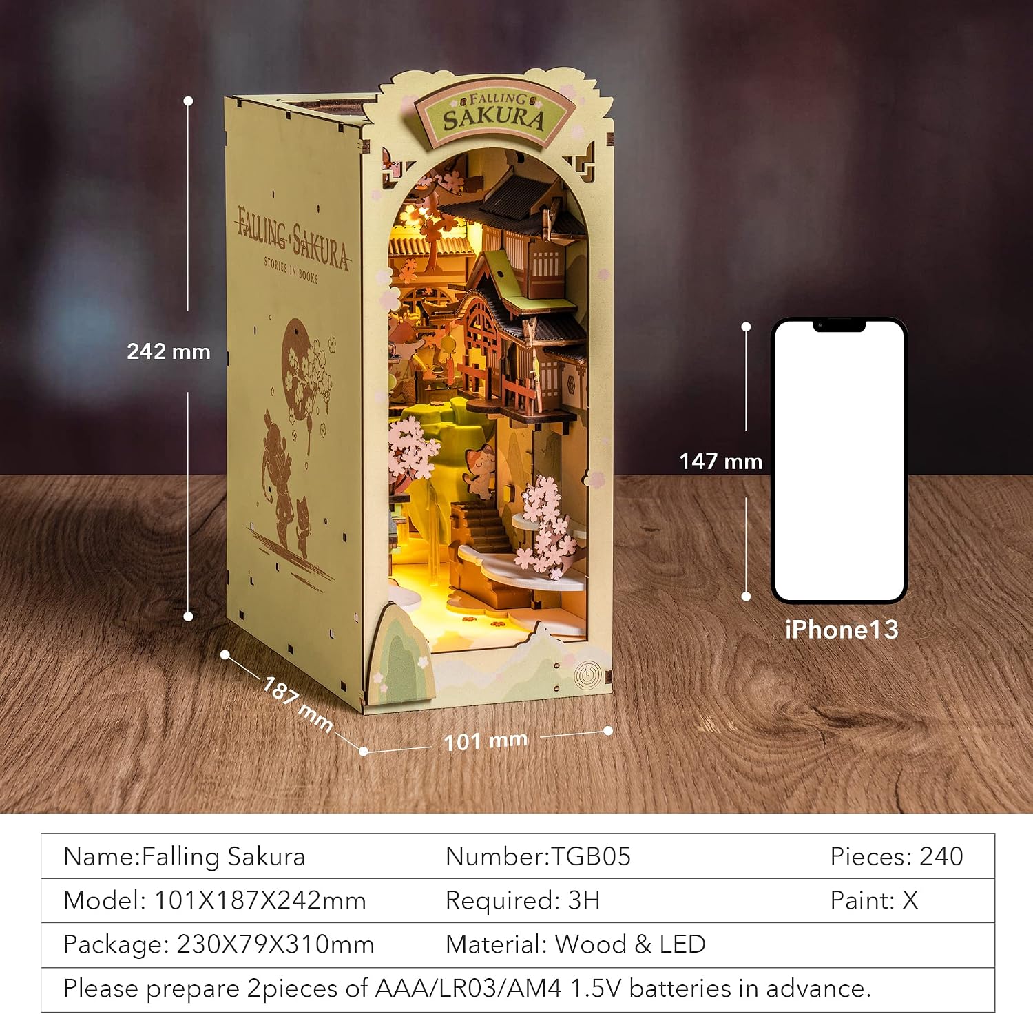Detalle 2 de Rolife Book Nook Kit for Adults – Falling Sakura DIY Miniature with LED Light