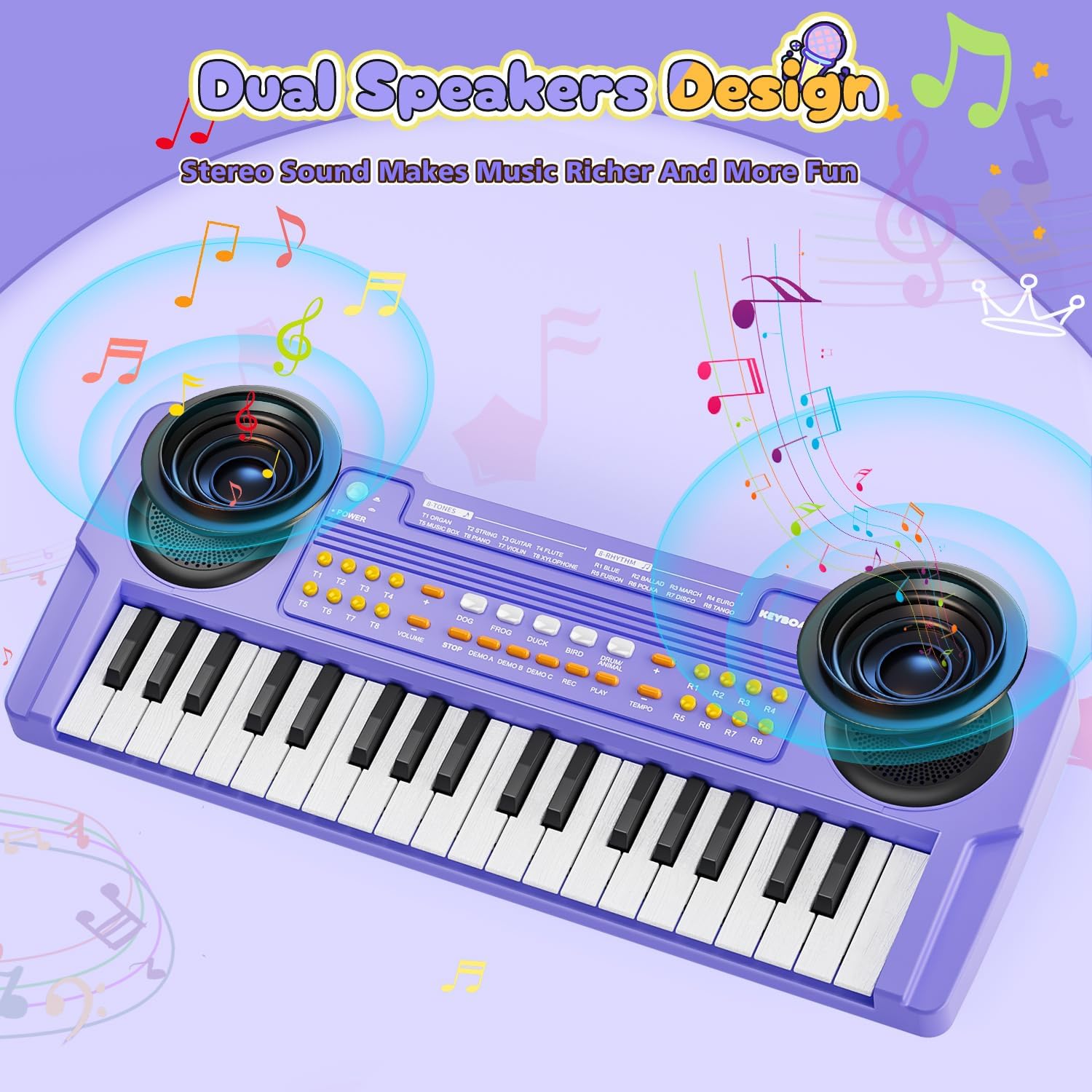 Thumbnail 5 de Upgraded 37 Keys Kids Piano Keyboard with Microphone (Portable, Purple) — Portable Toddler Music Toy