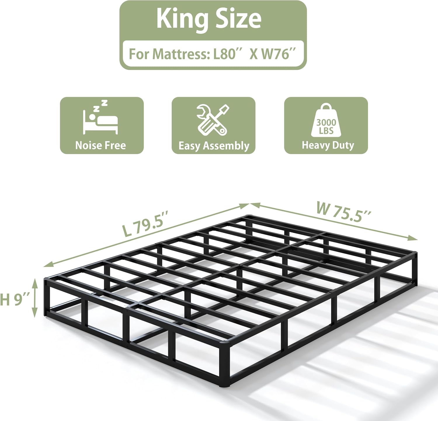 Detalle de Faoide 9-Inch King Metal Box Spring, Low-Profile Bed Base, 3,000 lb Capacity