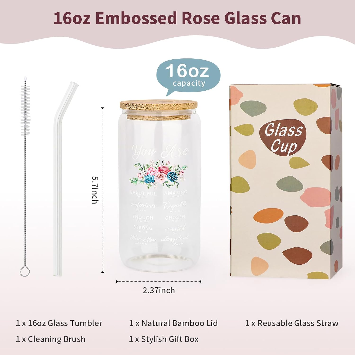 Thumbnail 3 de Floral Iced Glass Cup, 16 oz