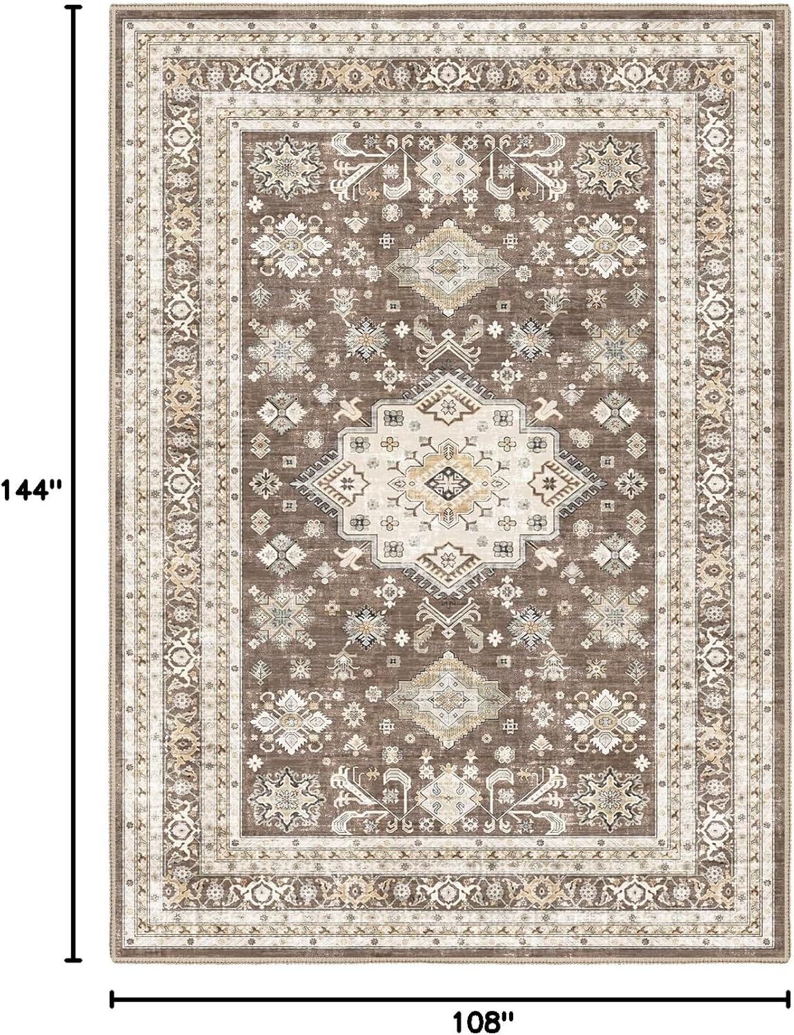 Thumbnail 1 de Vintage Living Room Area Rug 9x12 in Dark Brown (Traditional, Washable) for Bedroom, Office & More