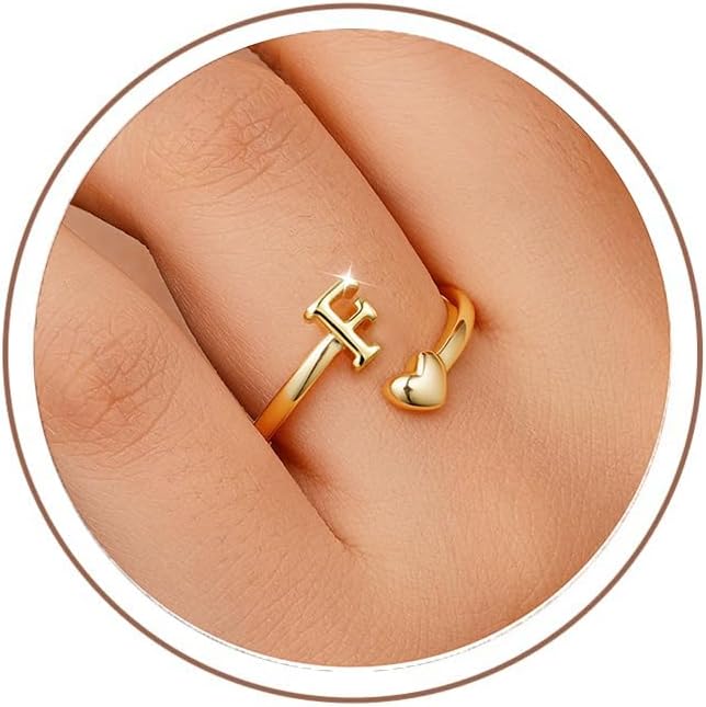 Detalle de TINGN Herz-Initialen-Ring goldfarben vergoldet (14K), wasserfest – Damen/Mädchen Stapelring