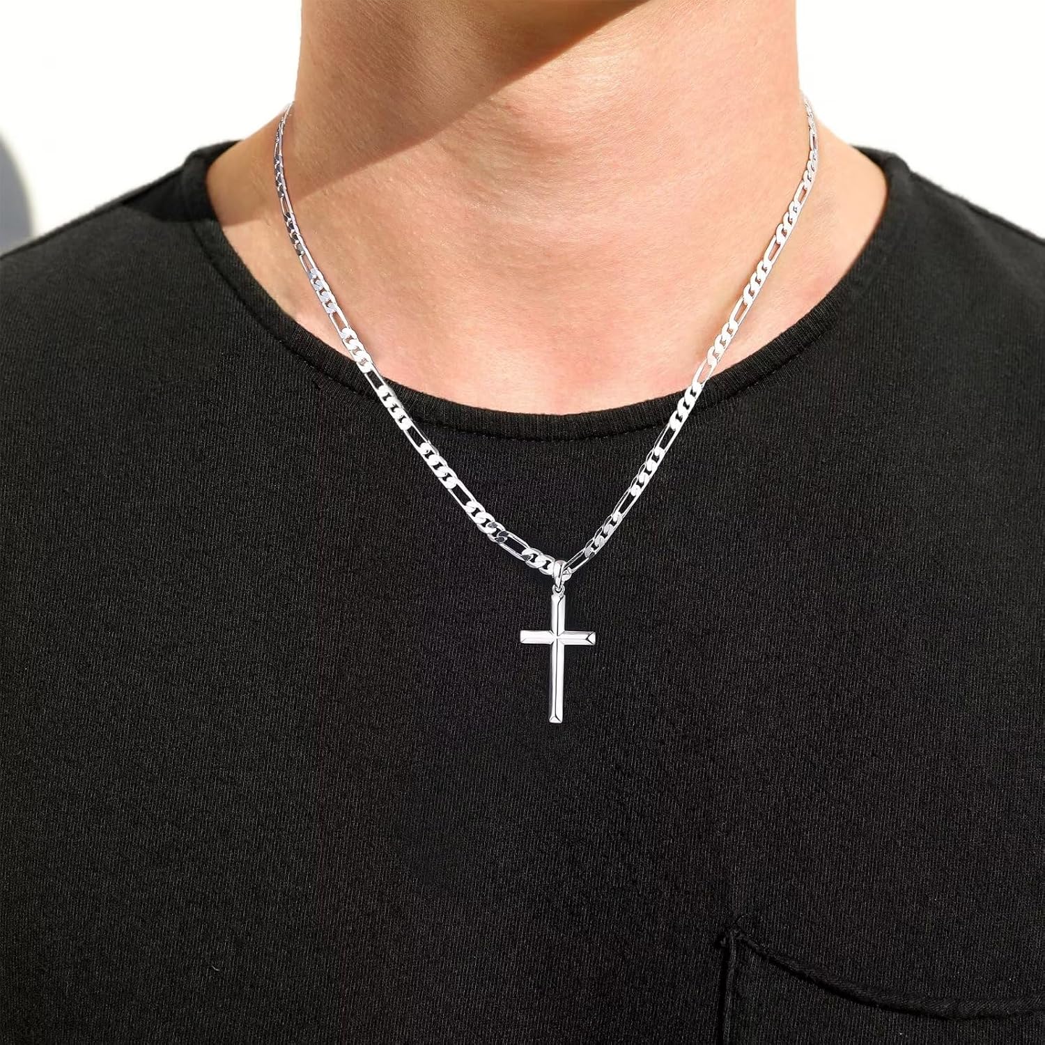 Detalle de TINGN Chaîne en argent 925 avec pendentif croix plaqué or 18 carats – longueur 41–61 cm