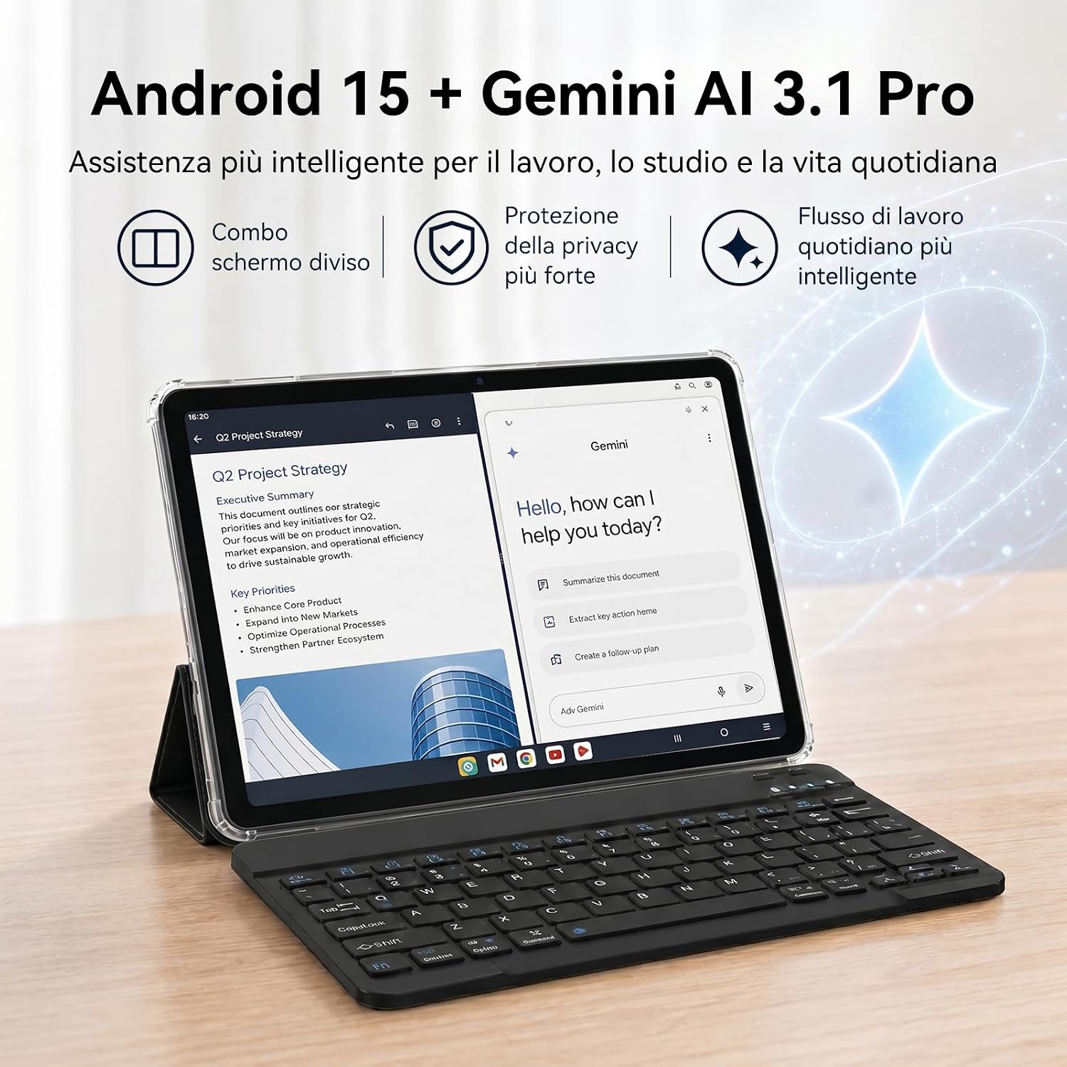 Thumbnail 4 de TABWEE Tablet 2 in 1 con tastiera, pennino e AI Gemini – 18 GB RAM, 128 GB ROM, schermo da 10.1" e 2 TB espandibili