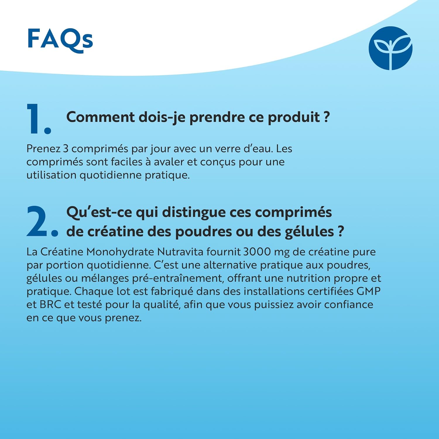 Thumbnail 5 de Nutravita Creatine Monohydrate Gelule 3000 mg – 300 comprimés pour 100 jours