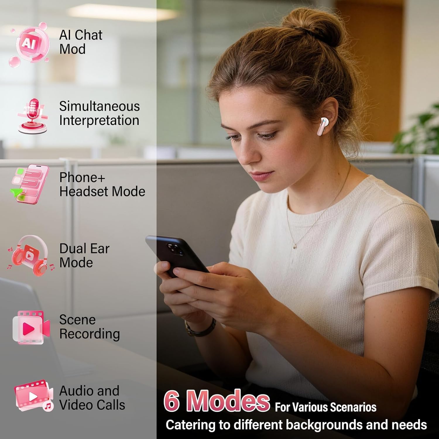 Detalle de ZYHKON Écouteur Traducteur Instantané – Traduction 164 Langues, ANC/ENC, Écran Tactile LED