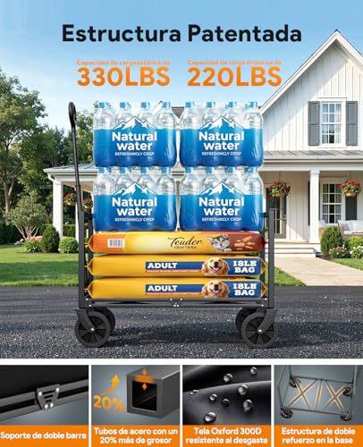 Detalle de Carro Plegable Raynesys: capacidad de 150 kg, 110 L y ruedas todo terreno