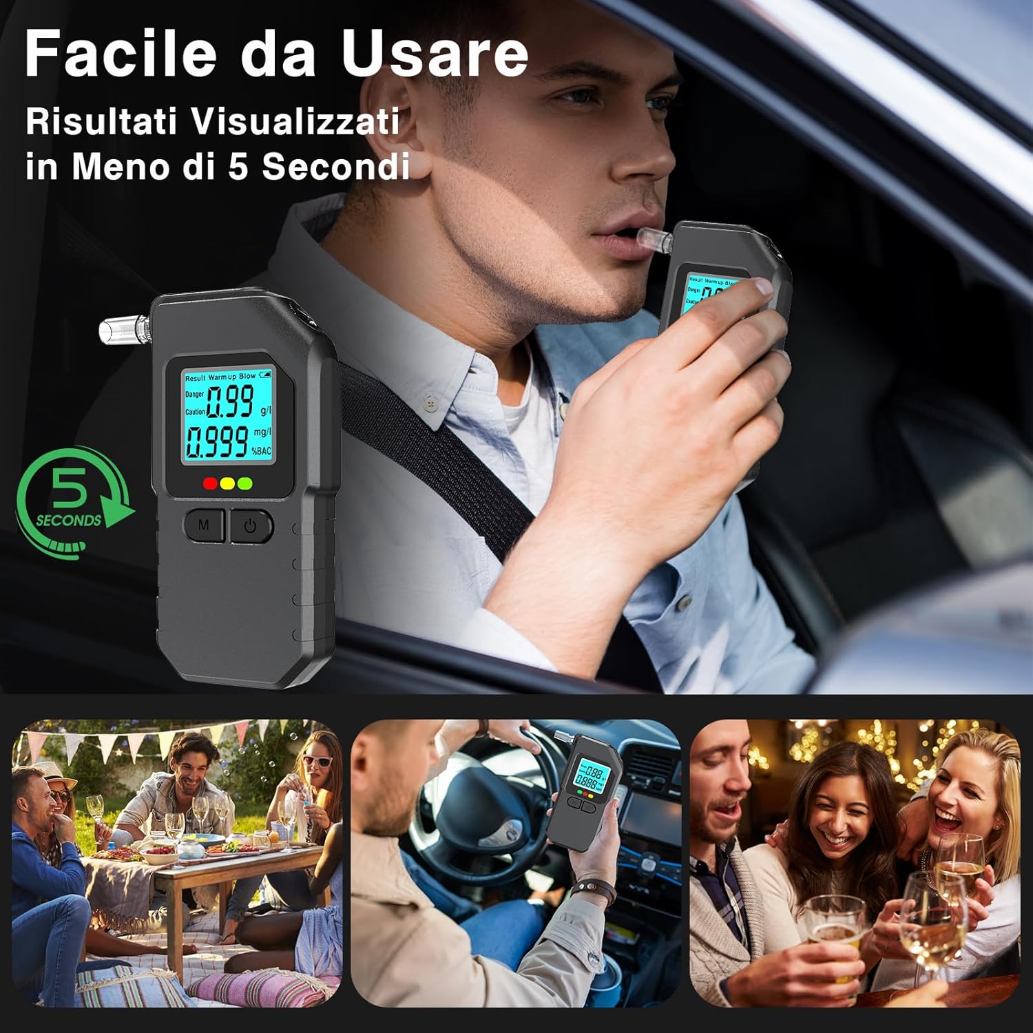 Thumbnail 1 de Super Barley Etilometro Portatile Certificato – Etilometro professionale con display LED e 20 boccagli