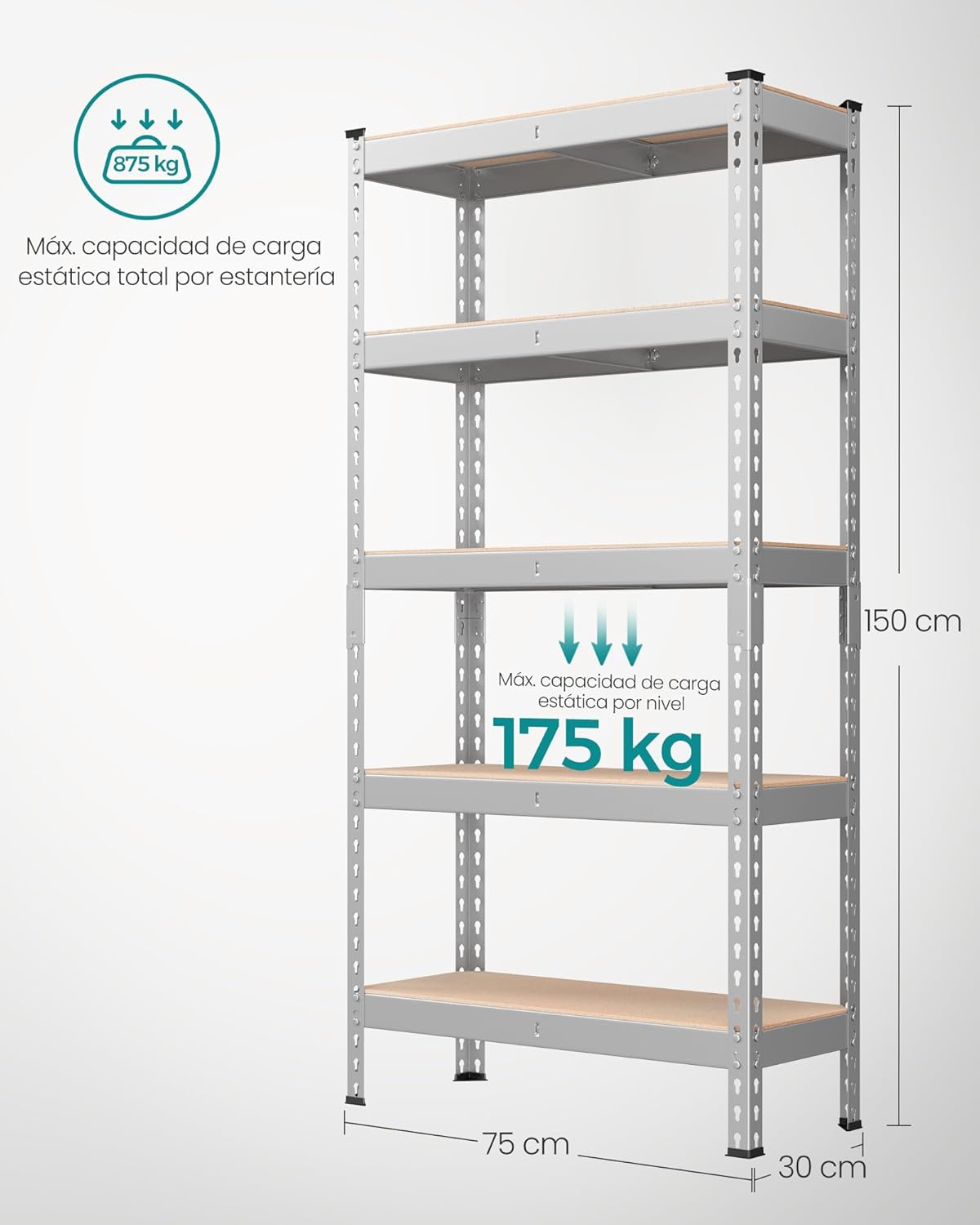 Detalle 1 de SONGMICS Estantería 5 Niveles 875 kg