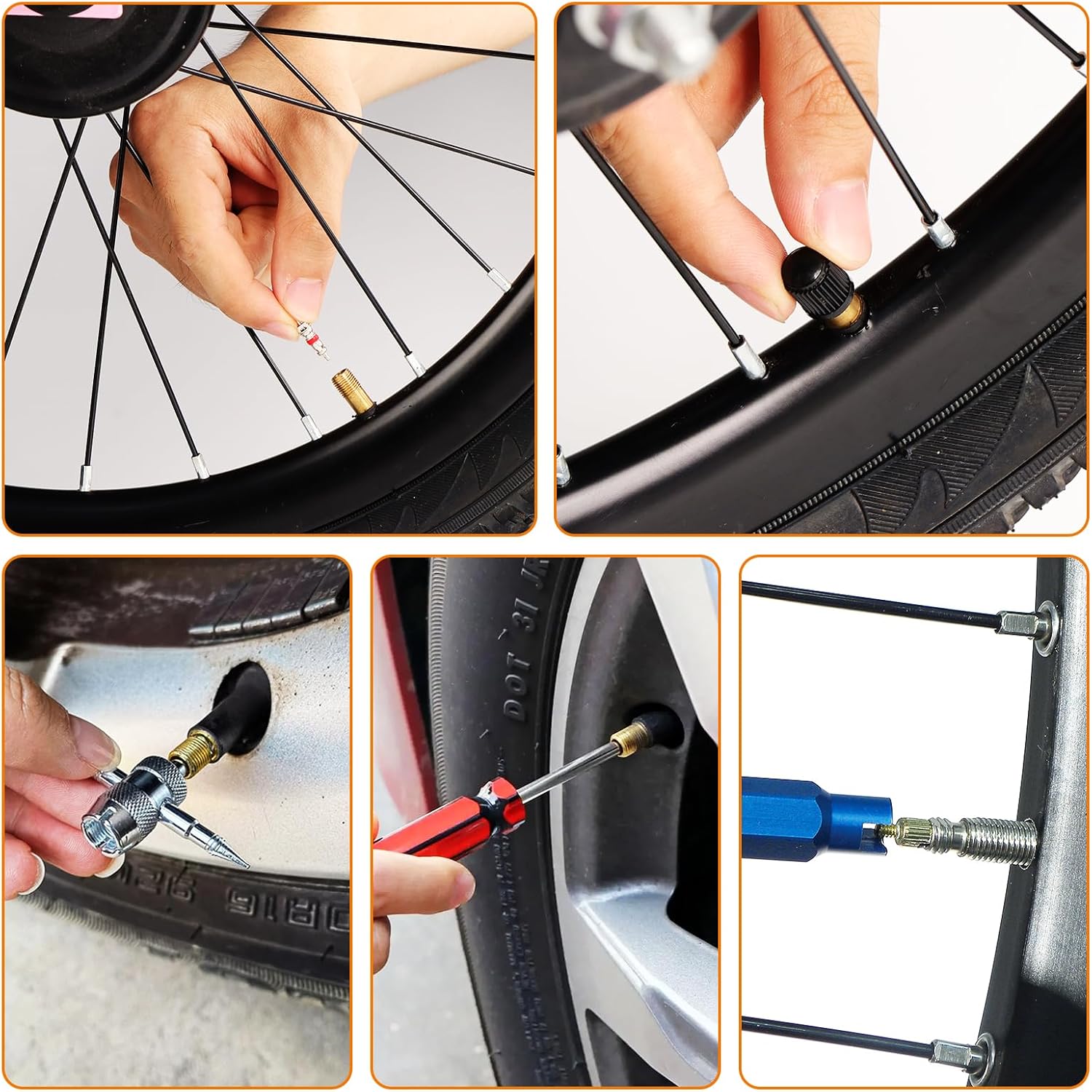 Detalle de Coptiner 44 Pcs Tyre Repair Kit with Valve Core Tools and Caps – Complete Valve Maintenance Set
