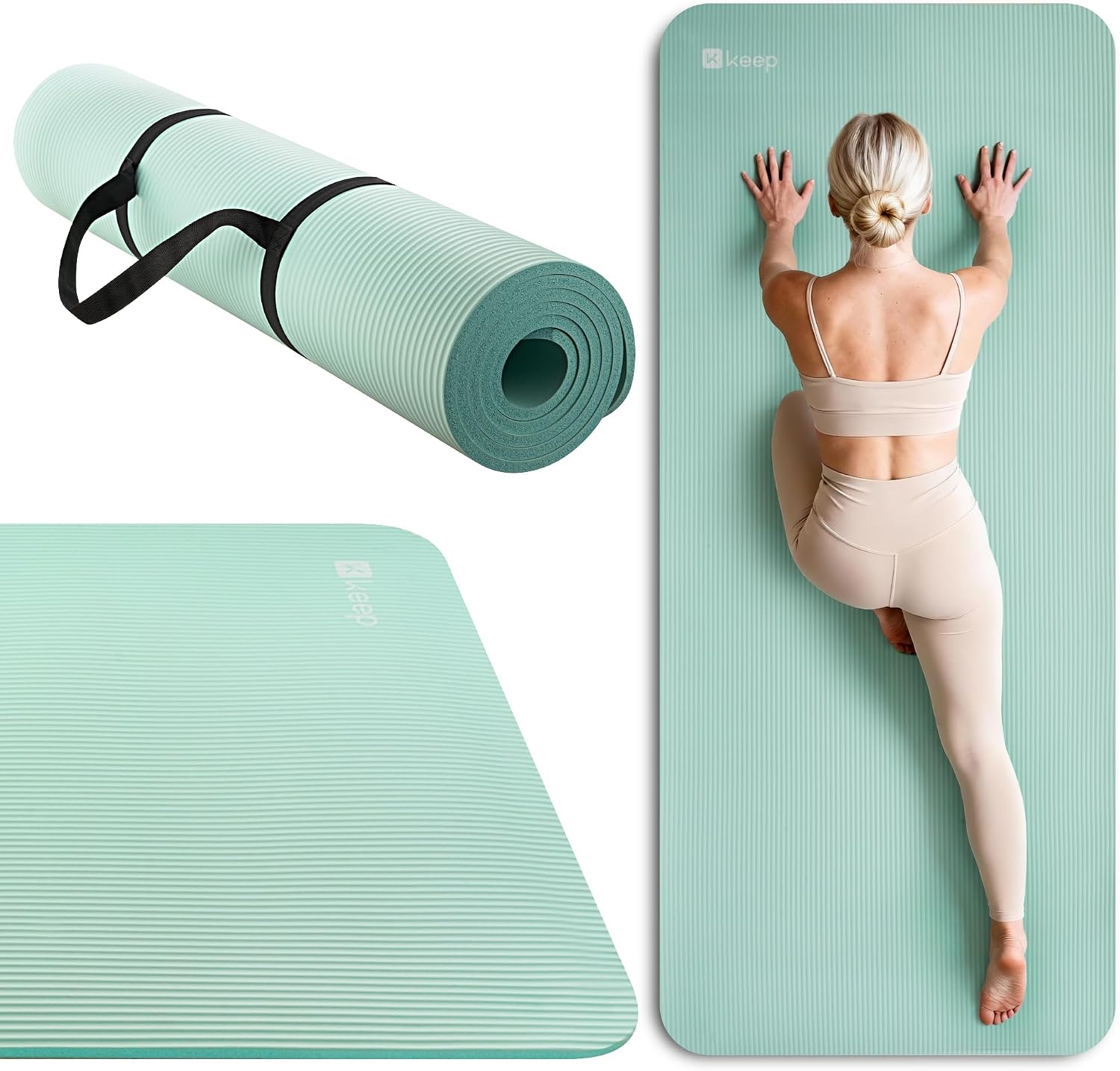 Detalle 2 de KEEP ym10-gre-21564843 NBR Yoga Mat, 10mm Cushioning, 72 x 32 in