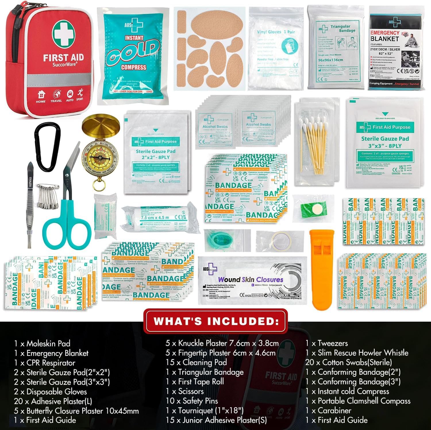 Detalle 2 de 130 Pieces First Aid Kit with Hospital Grade Supplies 🩹