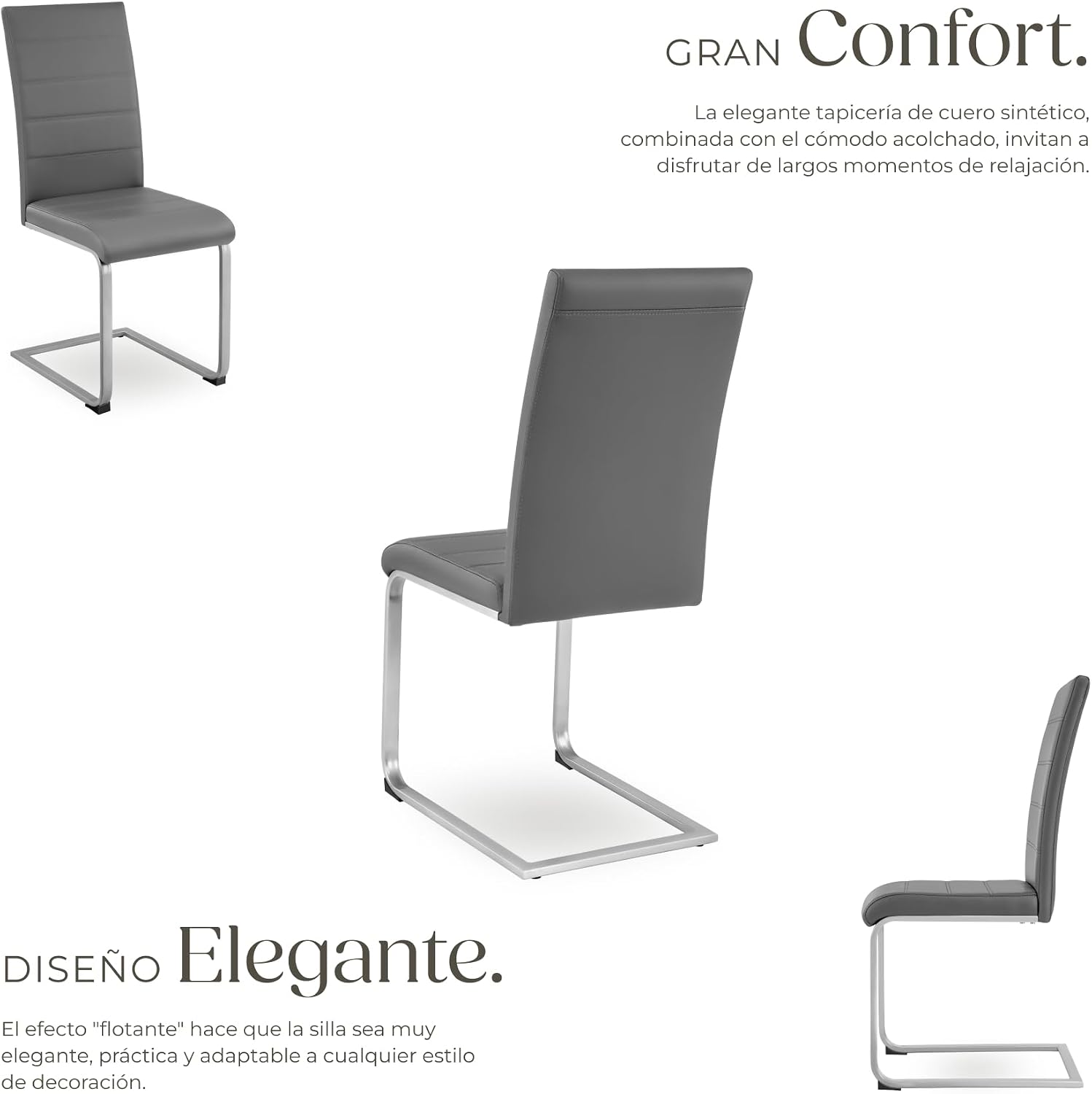 Thumbnail 4 de tectake® Conjunto de Sillas de Comedor 4 unidades gris