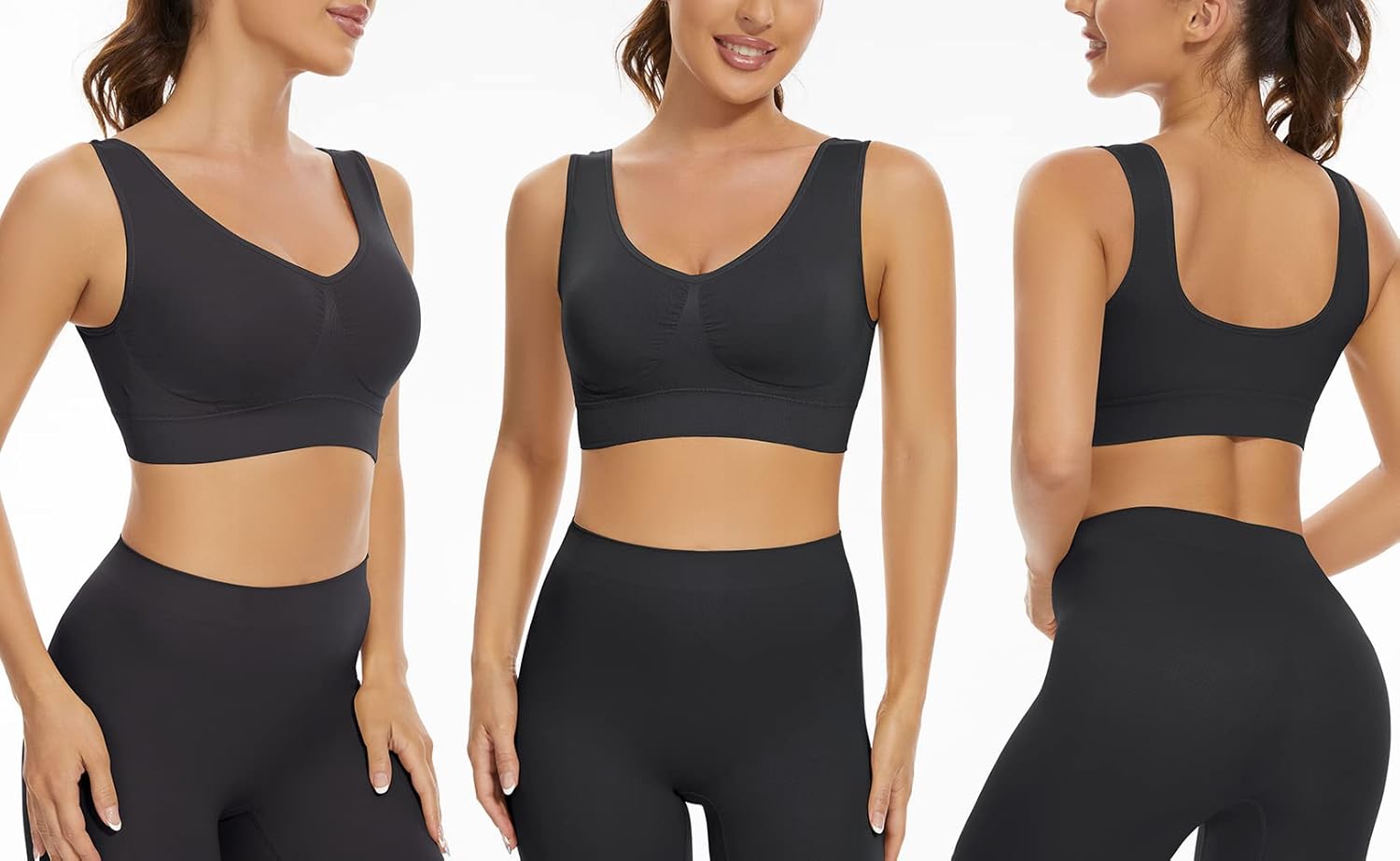 Detalle de Lemef 3-Pack Seamless Wirefree Sports Bras for Women