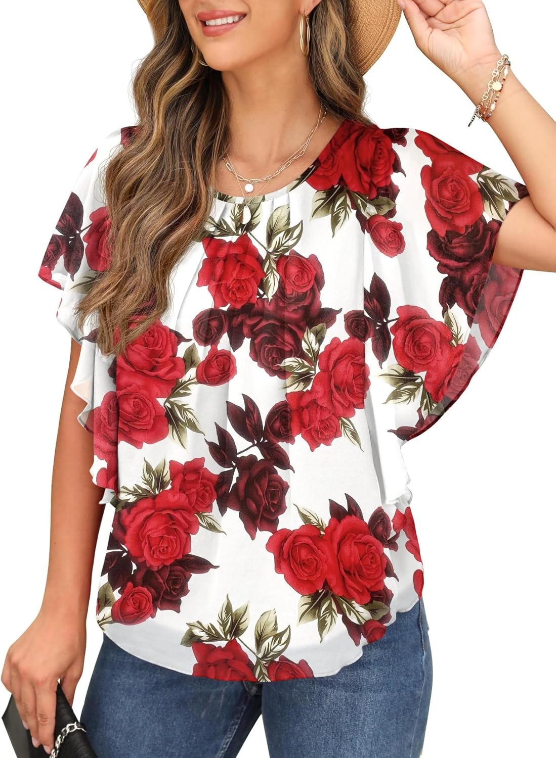 Detalle de QIXING Bluse Damen Kurzarm Chiffon