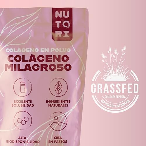 Detalle de NUTORI Colágeno en polvo 300 g: hidrolizado de alta biodisponibilidad, procedente de ganado de pastoreo
