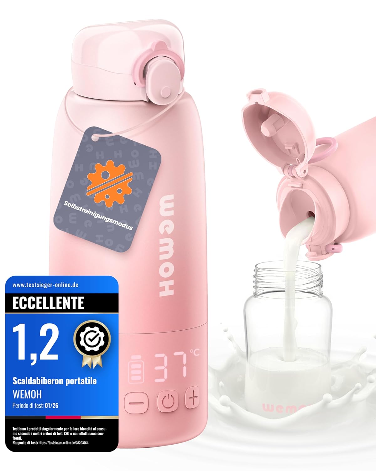 Detalle de Tragbarer Flaschenwärmer für unterwegs mit Selbstreinigungsfunktion – 100W Schnellaufwärmung, 450 ml Kapazität