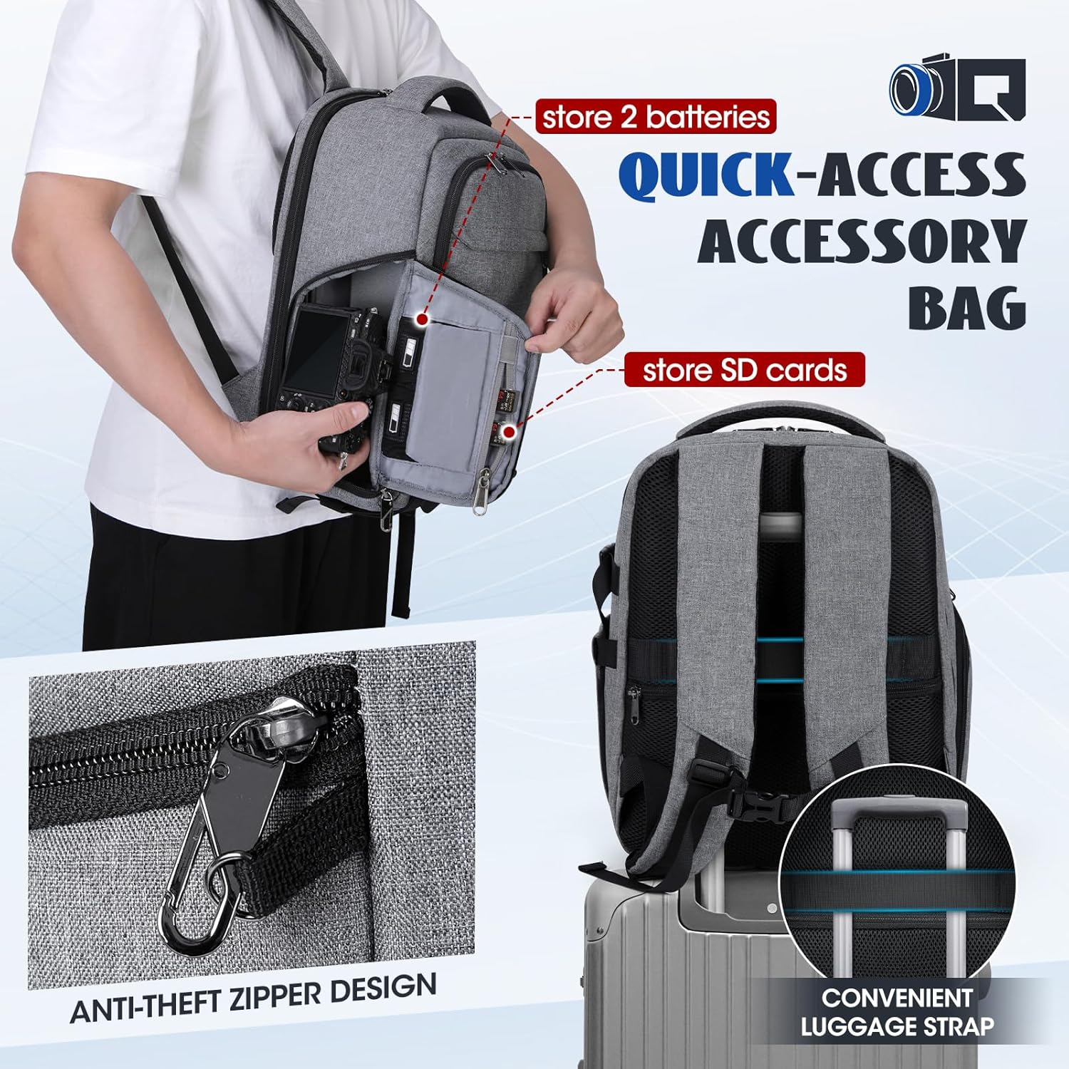 Detalle 1 de RAINSMORE DSLR camera bag with 14 inch laptop