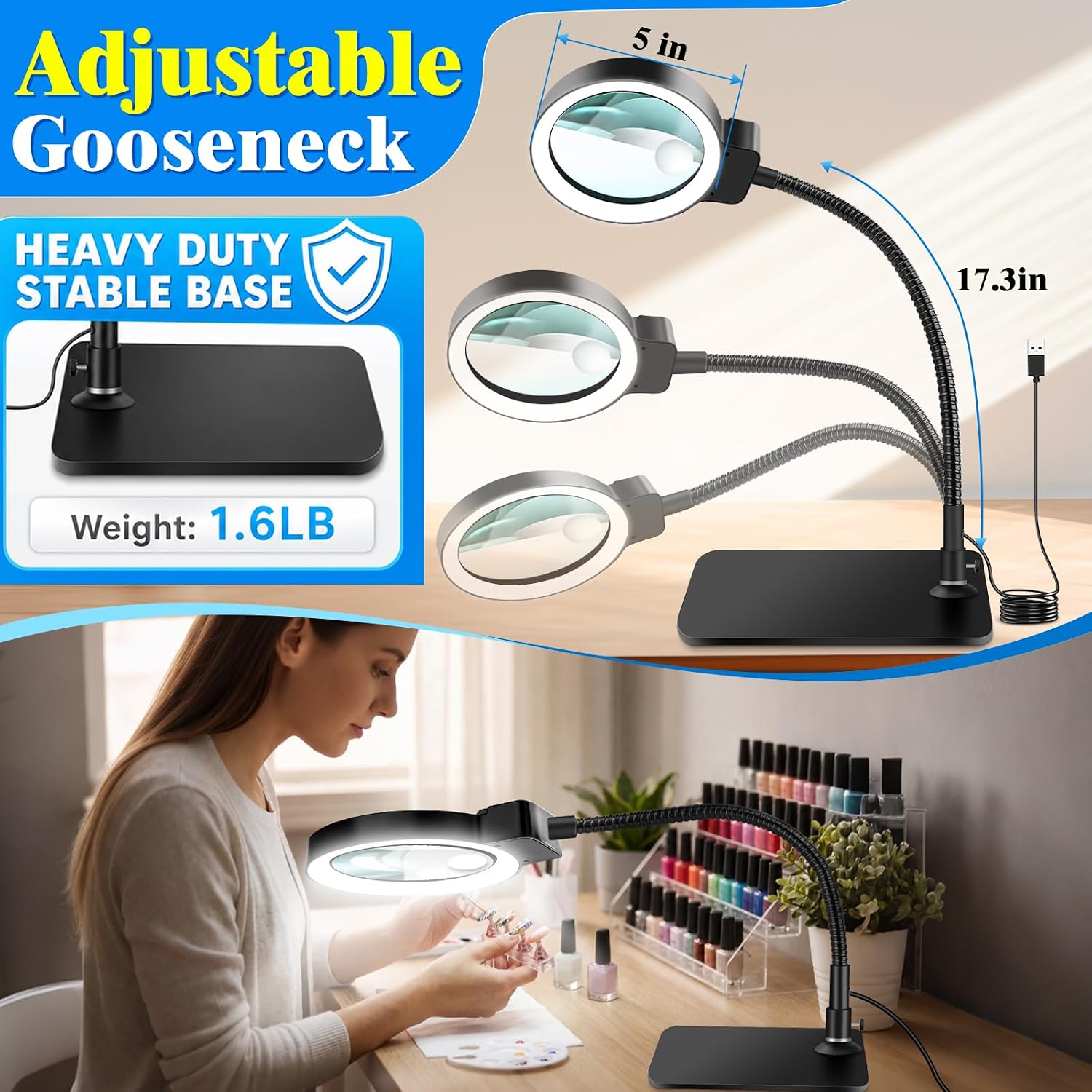 Thumbnail 6 de Magnifying Glass with Light and Stand, 5-Inch Lens