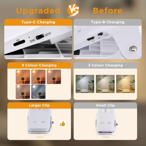 Thumbnail 6 de Akynite 3W Rechargeable Clip Lamp: Flexible 360° Bedside Reading Light