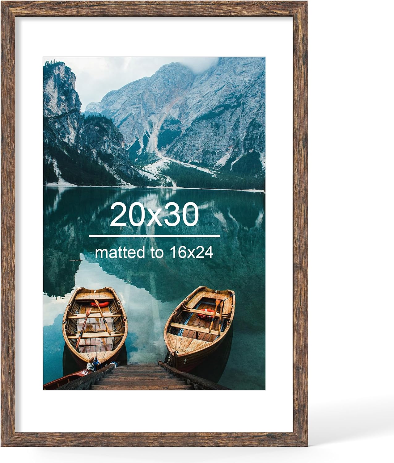 Detalle de Hongkee 20x30 Frame in Rustic Brown Wood Style — Display Posters 16x24 with Mat or 20x30 without Mat