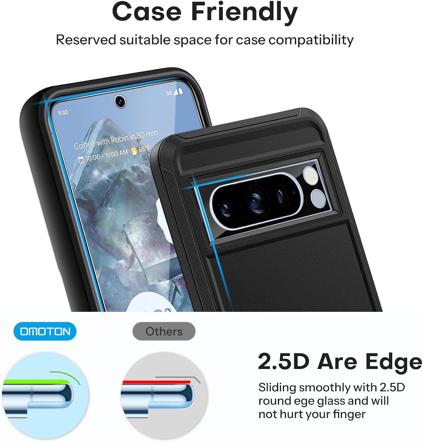 Detalle 1 de OMOTON 3+3 Pack for Pixel 8 Pro Screen Protector, 9H Tempered Glass