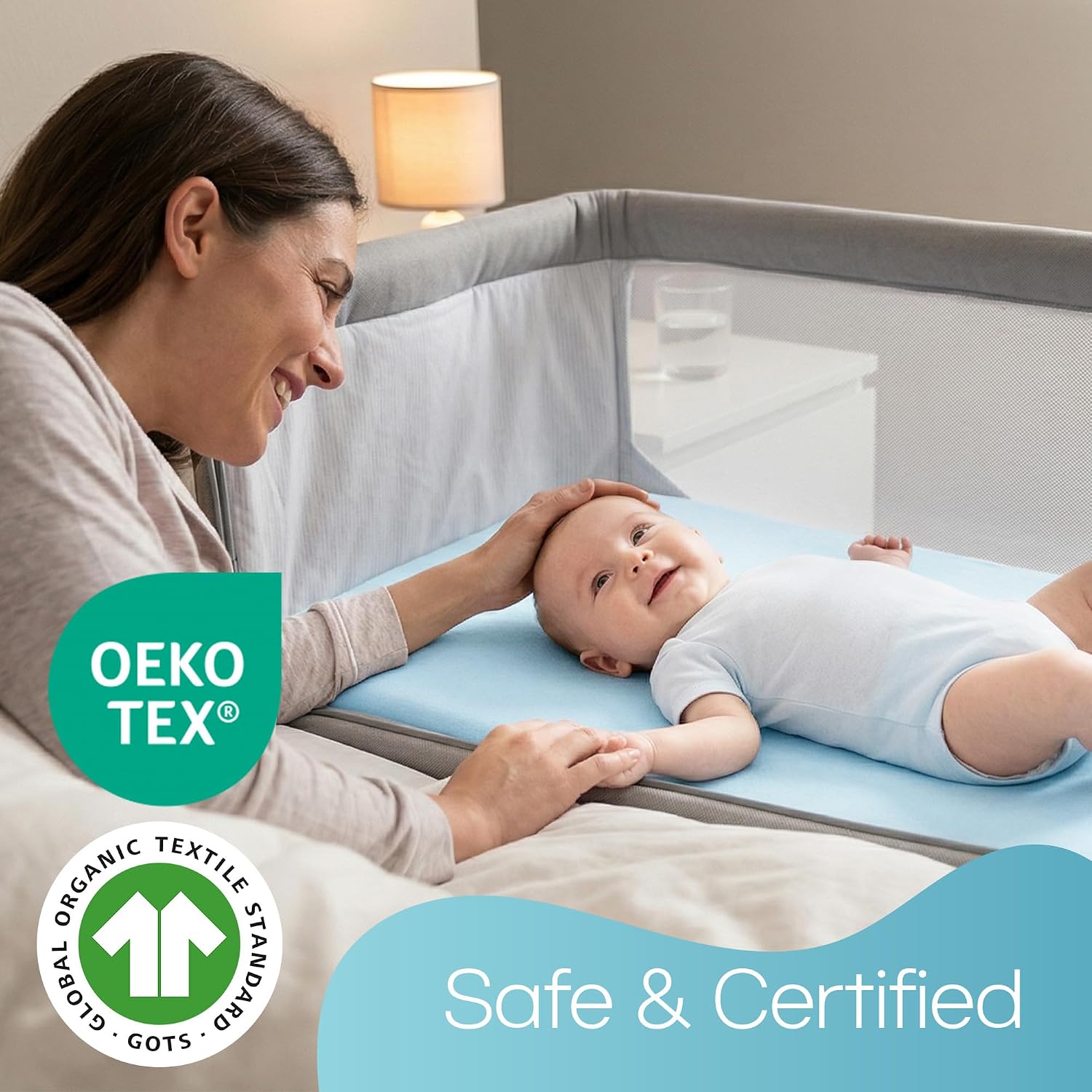 Detalle 2 de Crib Sheets 50x90cm Organic Cotton 2-Pack in Pink (Cozee Bedside Crib Fitted Sheets)