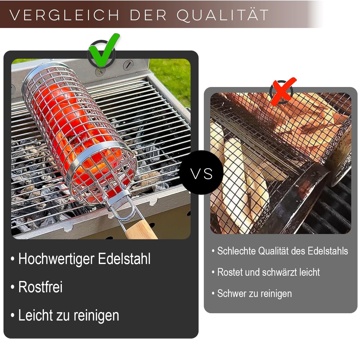 Thumbnail 6 de EdelKüche Premium Grillkorb aus Edelstahl (XXL, rund, zylindrisch) – abnehmbarer Griff