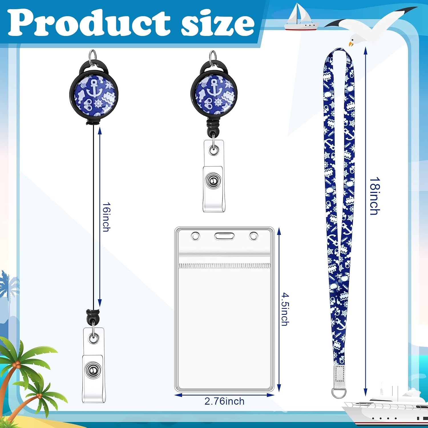 Detalle de HONSIO 4 Classics Cruise Lanyard, 4-Pack with Retractable Reel and Waterproof Card Holders