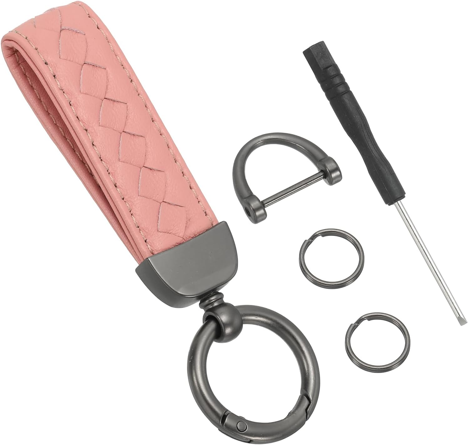 Thumbnail 6 de PATIKIL genuine leather car keychain with D-ring, red strap and rotatable key fob holder