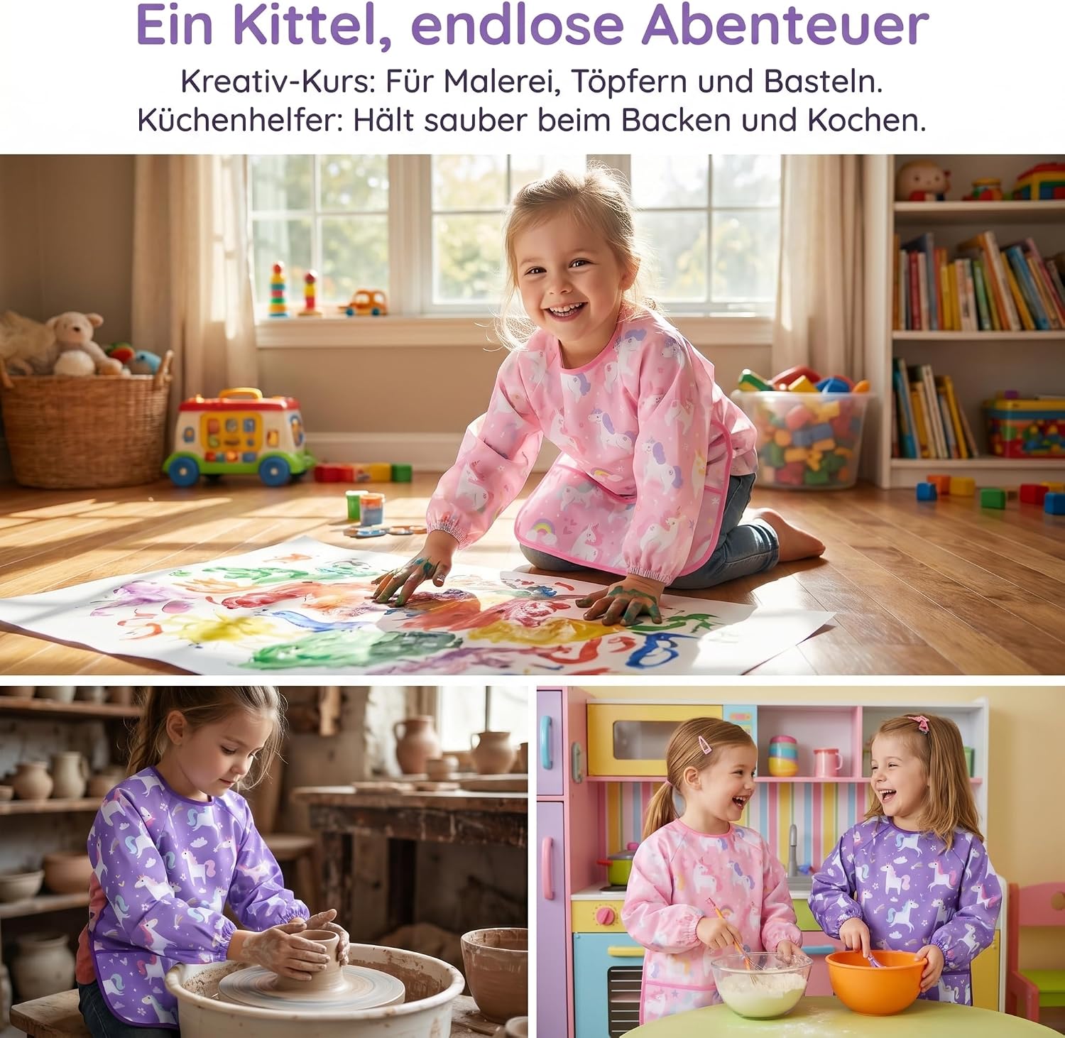 Thumbnail 6 de DINSAGE Malschürze Kinder Grundschule – Wasserdichte Malerschürze mit Taschen und verstellbarem Rückenband
