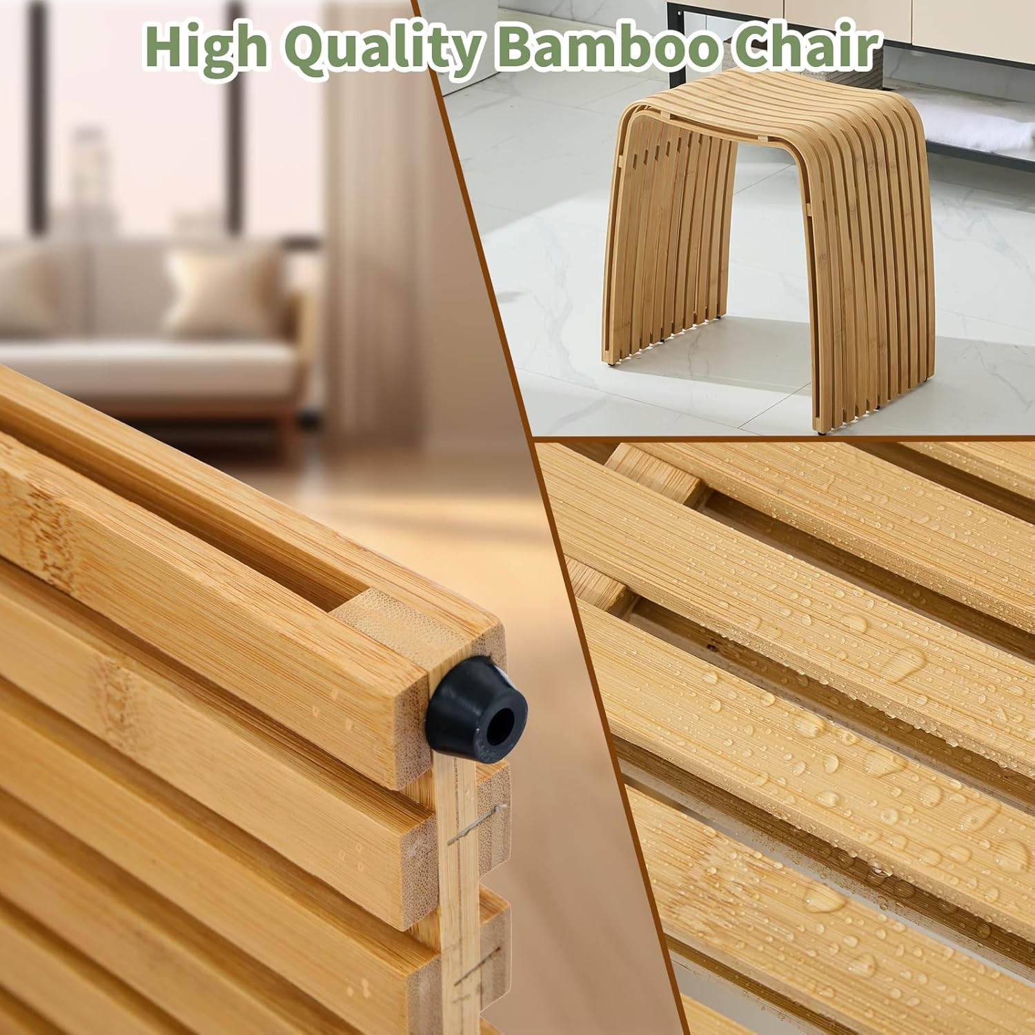 Thumbnail 6 de Bamboo Shower Bench: Non-Slip, Waterproof Bath Stool with 450 lb Capacity