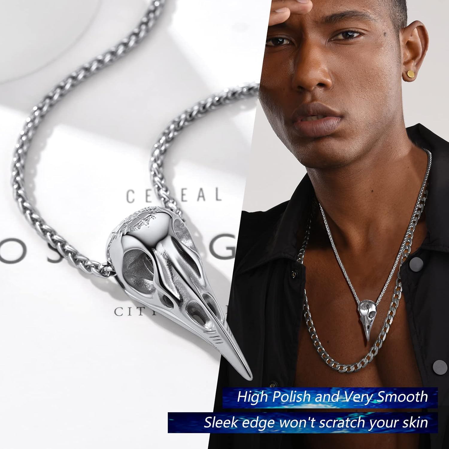 Thumbnail 2 de PROSTEEL Collier homme corbeau Viking en acier inoxydable 316L, plaqué or/noir