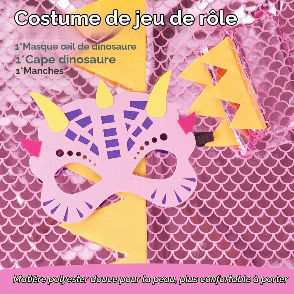 Detalle 2 de AOMIG dinosauruscape voor kinderen, roze polyester kostuum in maat 110