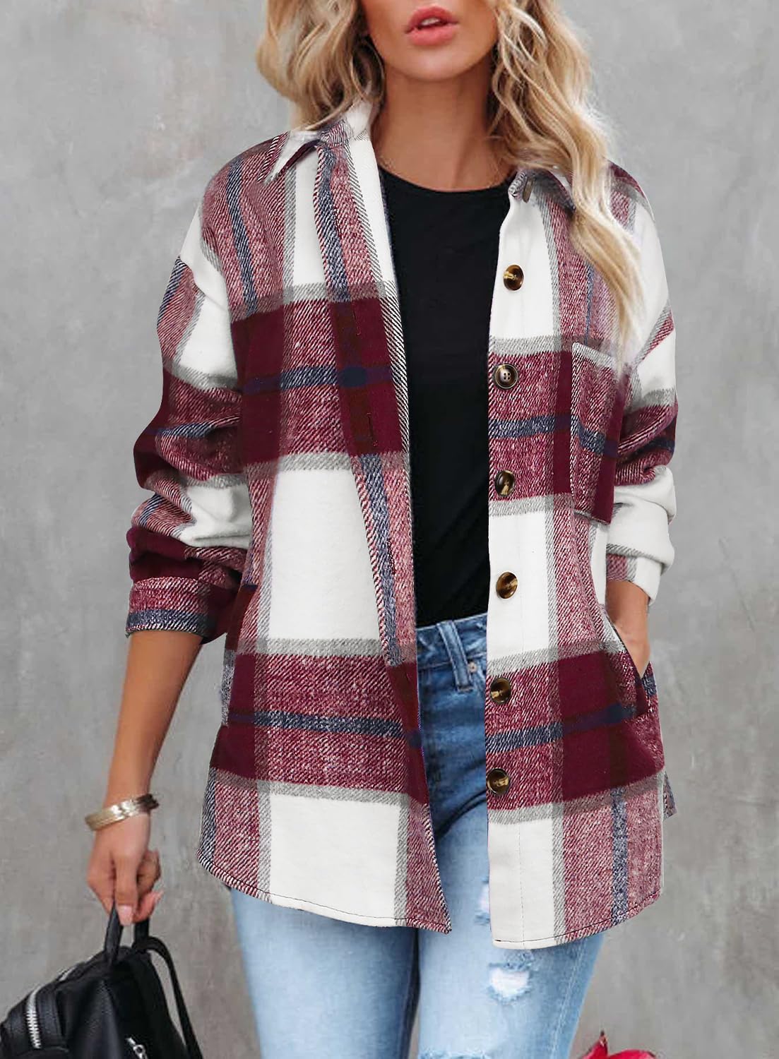 Detalle 2 de Beaully Women's Flannel Plaid Shacket, Brushed Polyester, Button-Down with Pockets