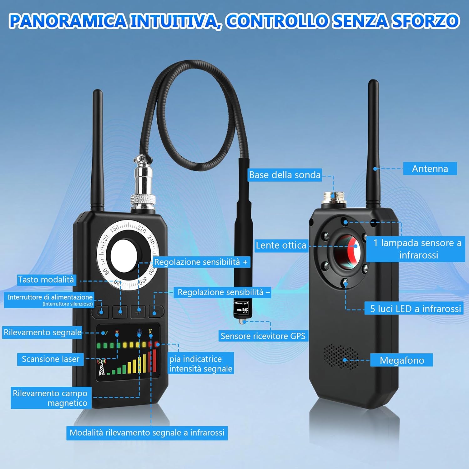 Thumbnail 1 de Diseleri Rilevatore Microspie Senza Fili 6 in 1: telecamere nascoste, GPS, RF e GSM