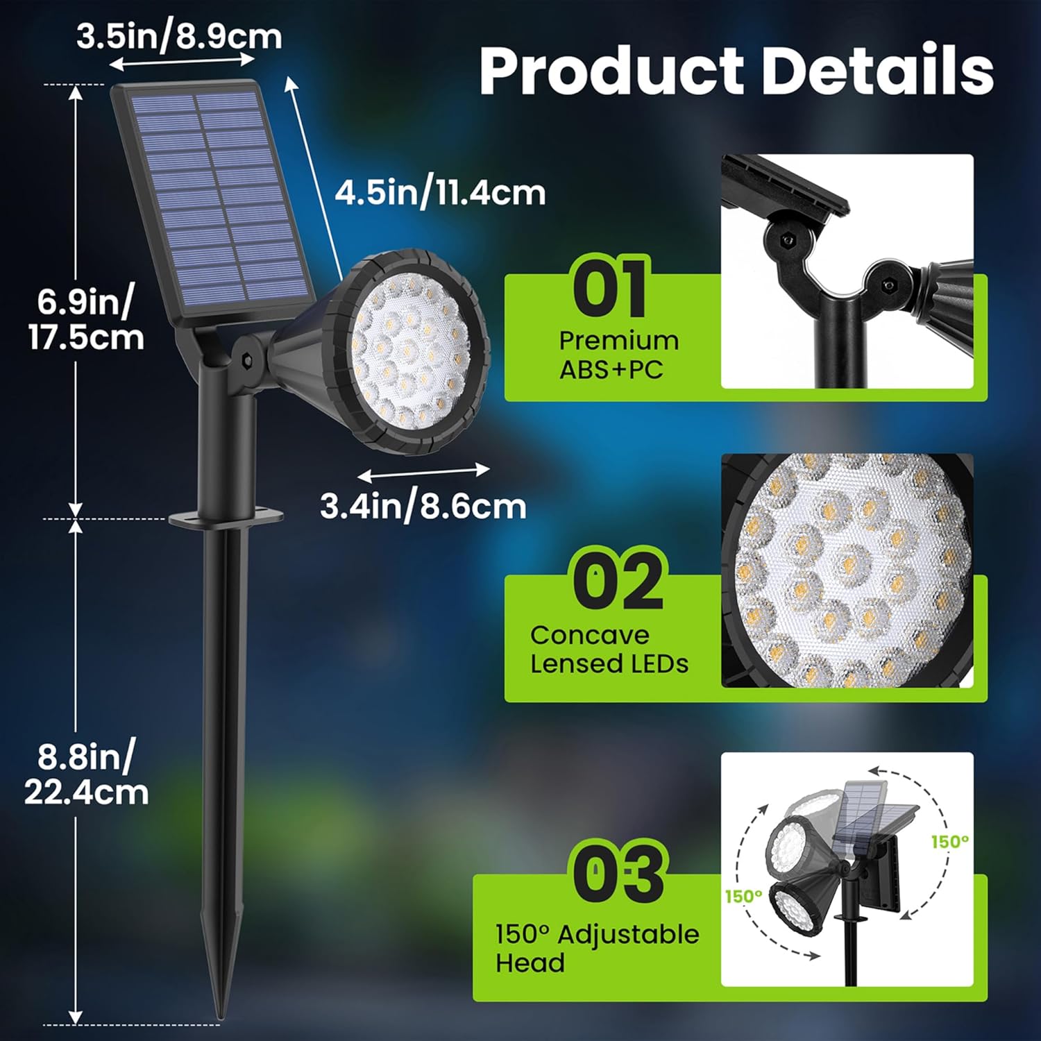 Detalle 2 de Solpex Solar Spot Lights Outdoor Garden (6 Pack) – 3 Modes, IP65, 25 LEDs