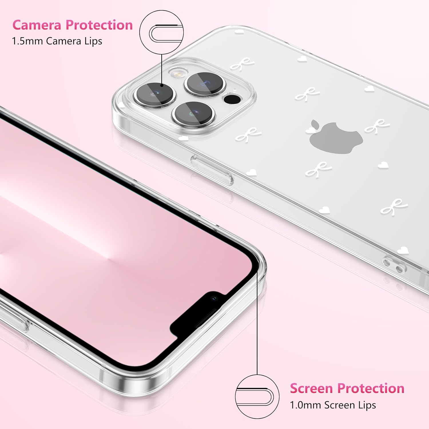 Thumbnail 2 de ZTOFERA Transparentes Cover für iPhone 13 Pro (6,1 Zoll) mit Herz- & Schleifen-Muster – TPU, stoßfest, weich & flexibel