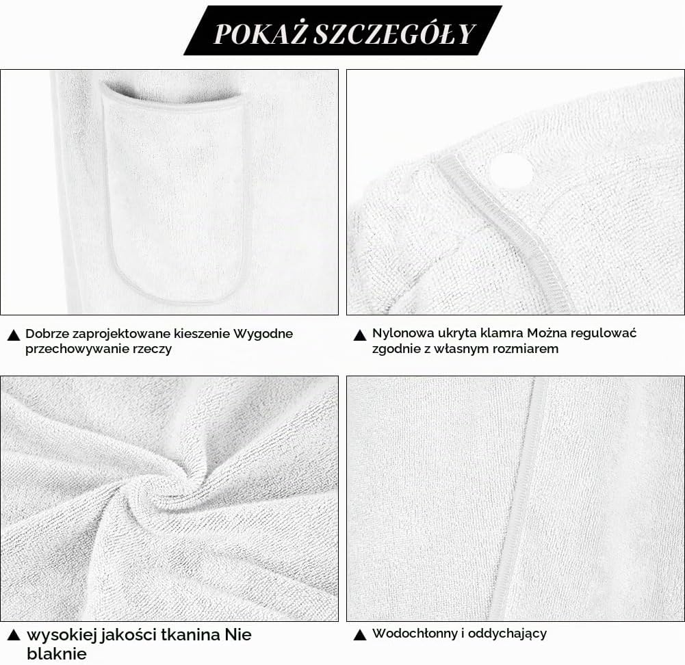 Detalle de Aomig damski ręcznik z mikrofibry 80 × 140 cm, szybkoschnący, z regulowanym zapięciem