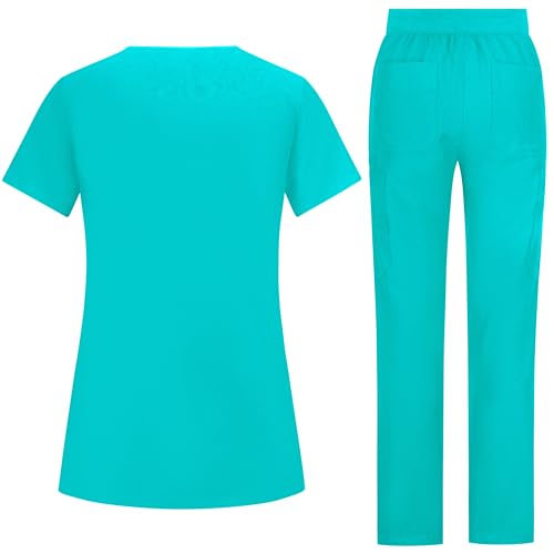 Detalle de B-well Bella Divisa Sanitaria Donna Elastica Teal – Set con Casacca e Pantalone, XXL