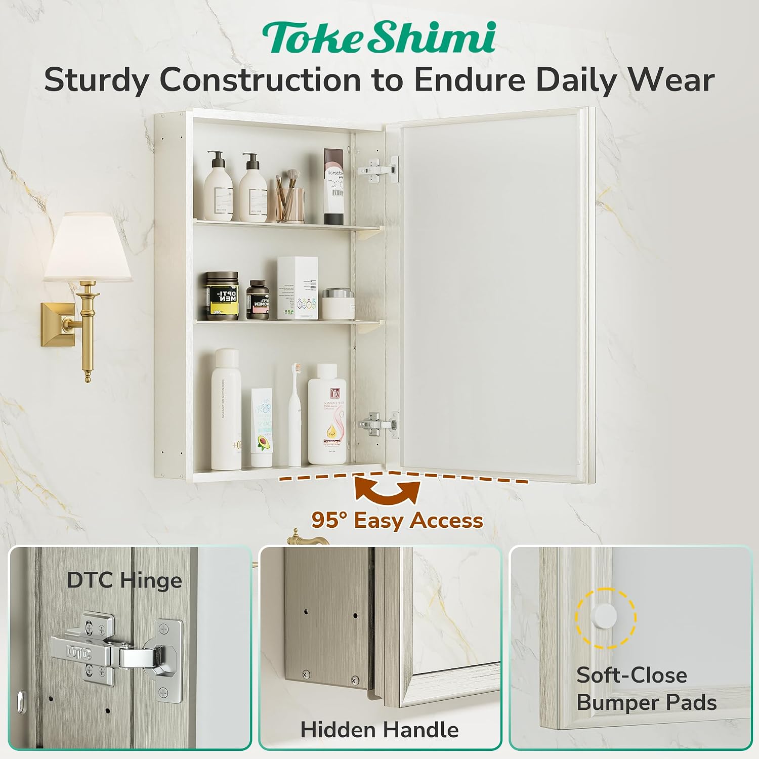 Thumbnail 5 de TokeShimi 14 x 18 Medicine Cabinet with Beveled Aluminum Frame