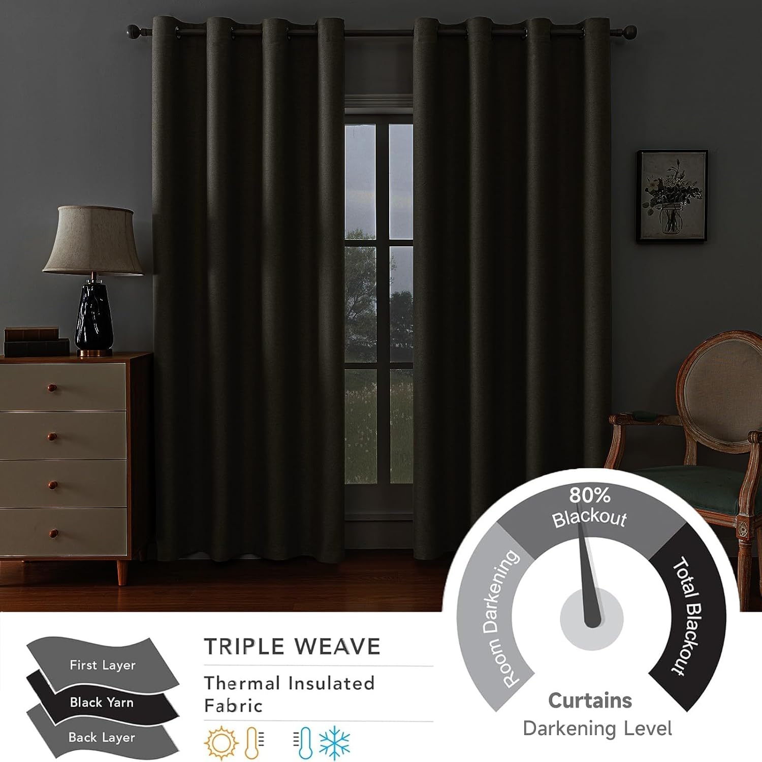 Detalle de Ystyle rideau occultant et isolant effet lin, 2 panneaux 140 x 260 cm, beige