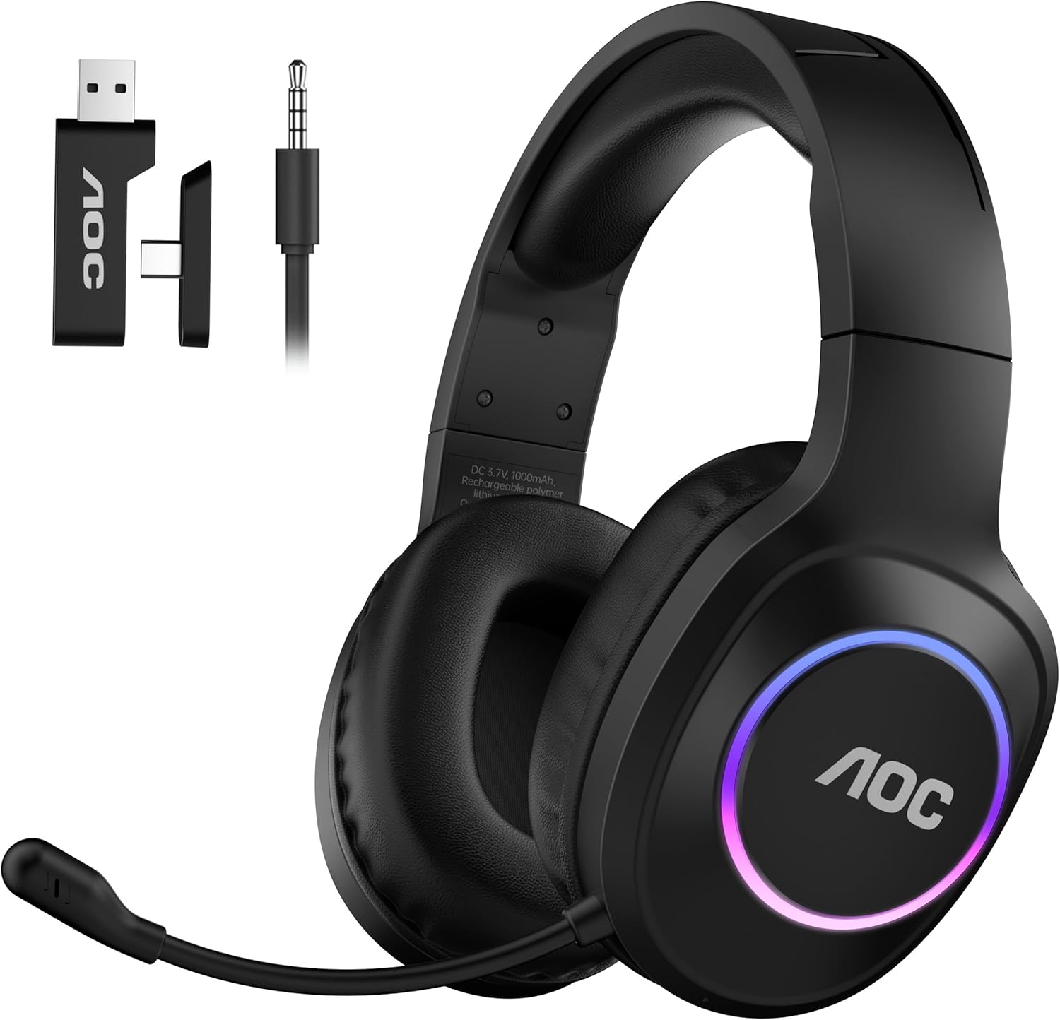 Detalle de AOC Gaming Headset kabellos: 2,4 GHz + Bluetooth 5.4, 7.1 Surround, 239 g