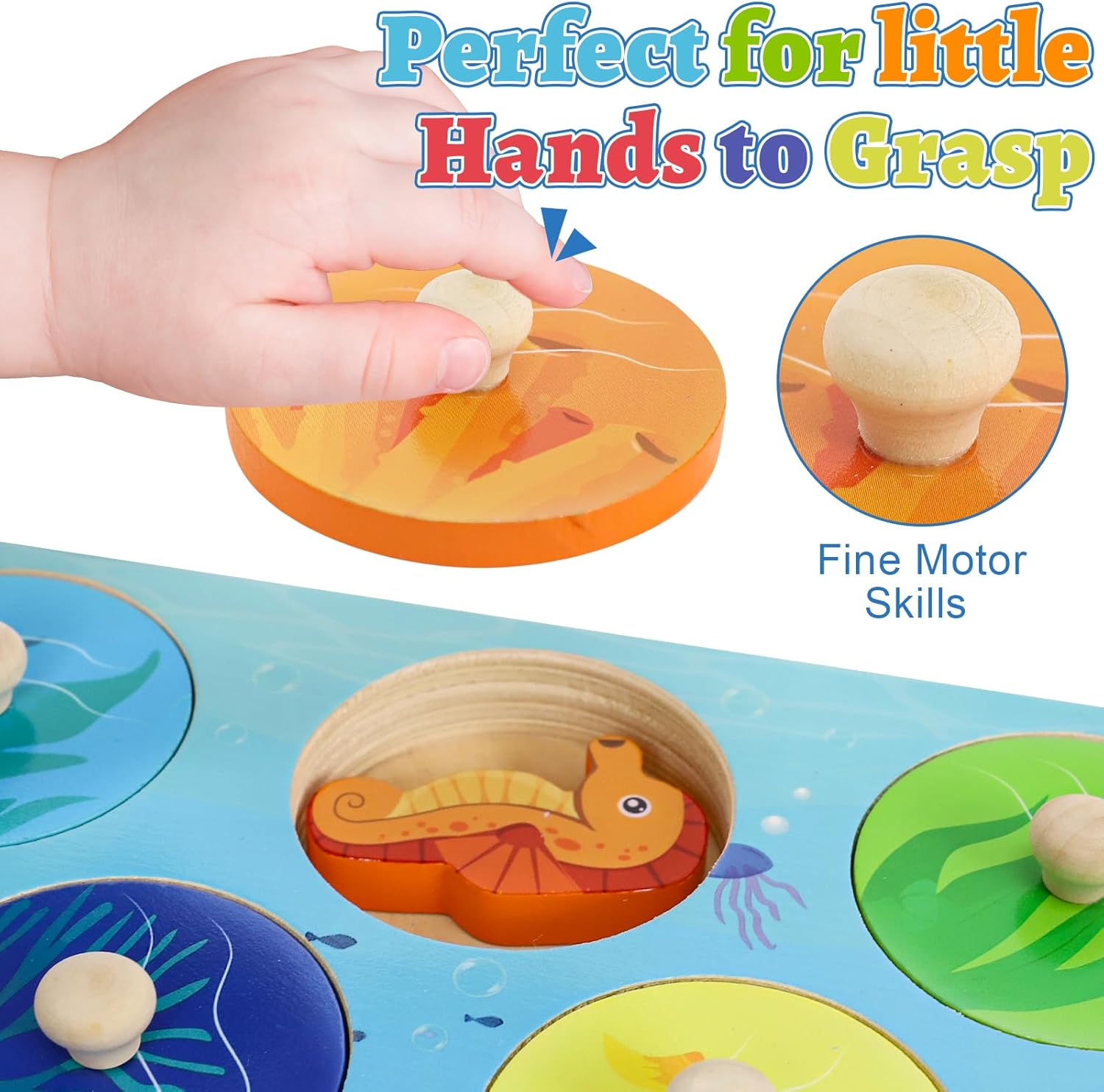 Thumbnail 3 de LZDMY Wooden Montessori Ocean Puzzles & Sorting Toy (8 sea animals)