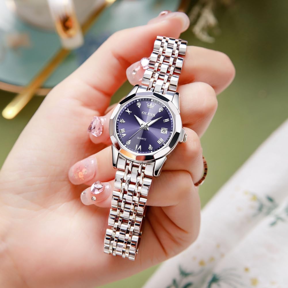 Thumbnail 2 de OLEVS Damen Uhr Quarzuhr mit Diamant Edelstahlarmband – Datumsanzeige, 30 m Wasserdicht